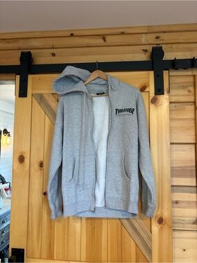 Thrasher  Men’s Light Gray Hooded Zip-Up sweatshirt / hoodie